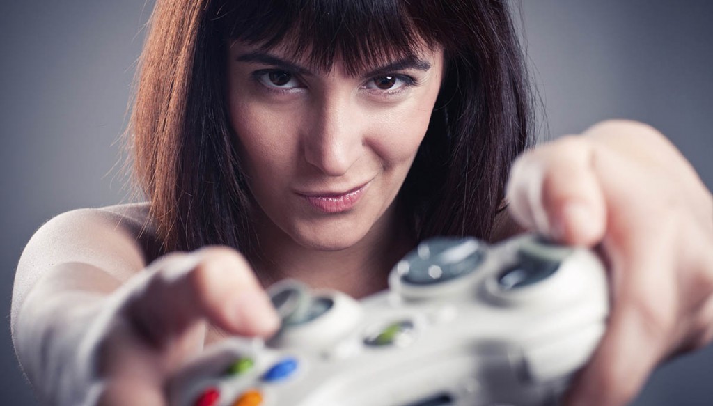 female gamer controller