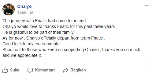 ohaiyo left fnatic