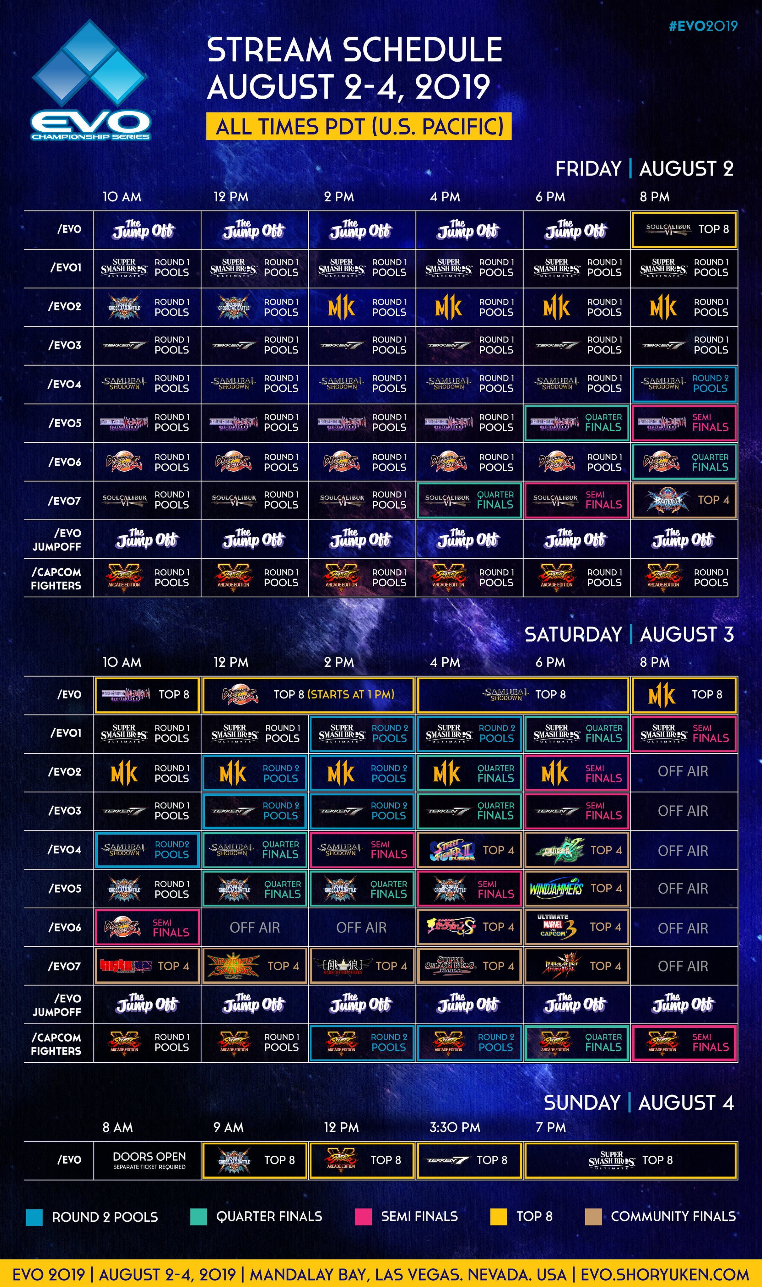 evo 2019 tournament schedule full twitter