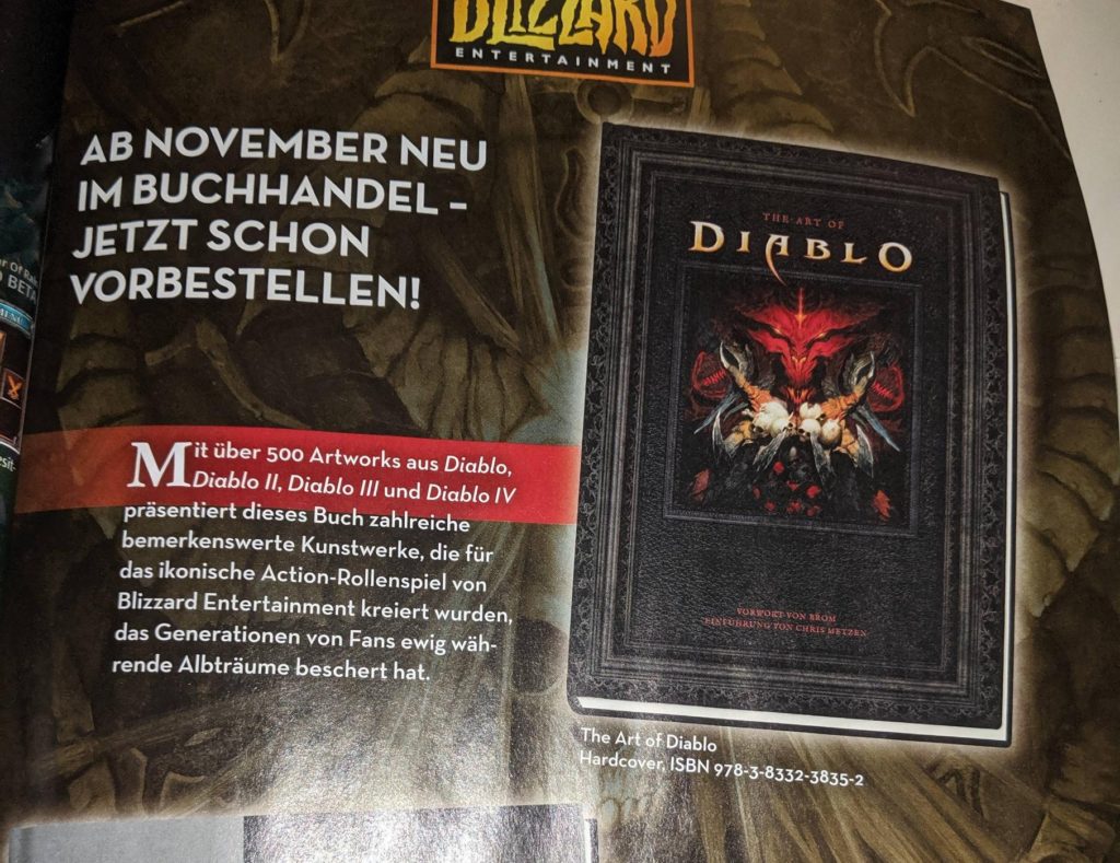 17474 diablo iv german magazine mentions diablo iv in an ad for art of diablo book
