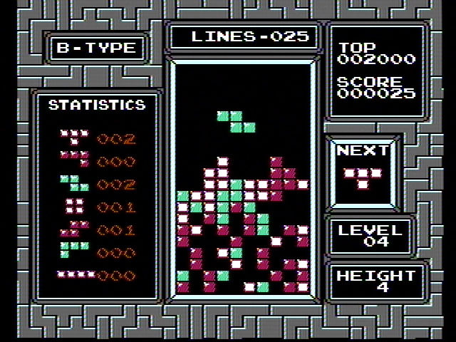 33063 tetris nes screenshot starting a game with some tiles on the