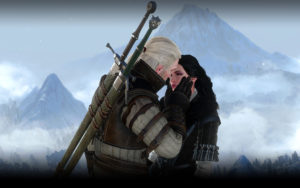 Tw3 screenshot Geralt kissing Yennefer