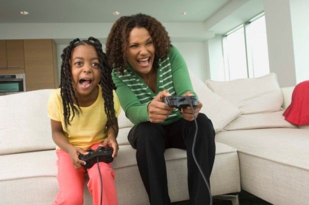 Mom Daughter Playing Video Game