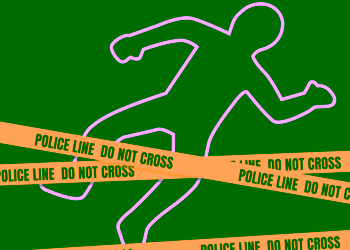 Crime Scene With Body Outline. Police Line Do Not Cross Tape