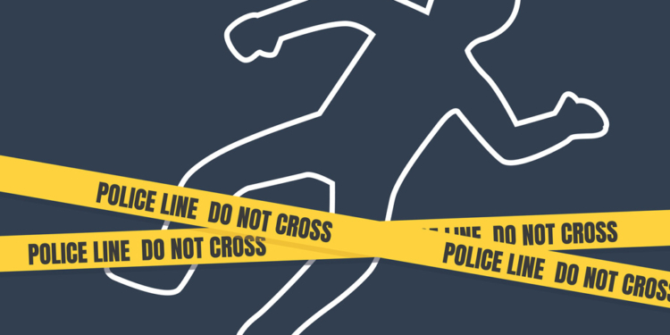 Crime Scene With Body Outline. Police Line Do Not Cross Tape