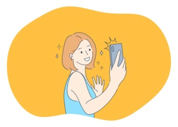 Selfie Smartphone Photograph Vector Illustration Smiling Girl Cartoon Character Making Selfie Smartphone 140689 1646