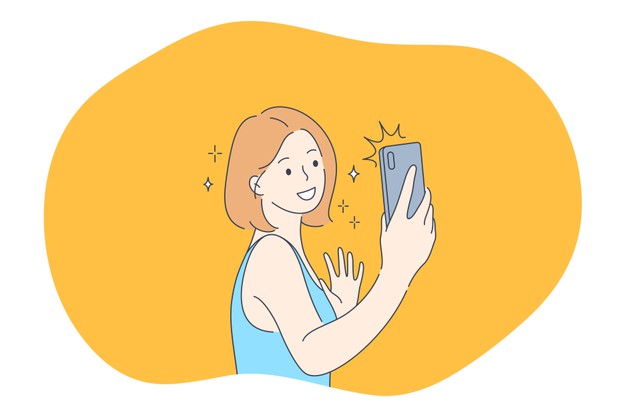 Selfie Smartphone Photograph Vector Illustration Smiling Girl Cartoon Character Making Selfie Smartphone 140689 1646