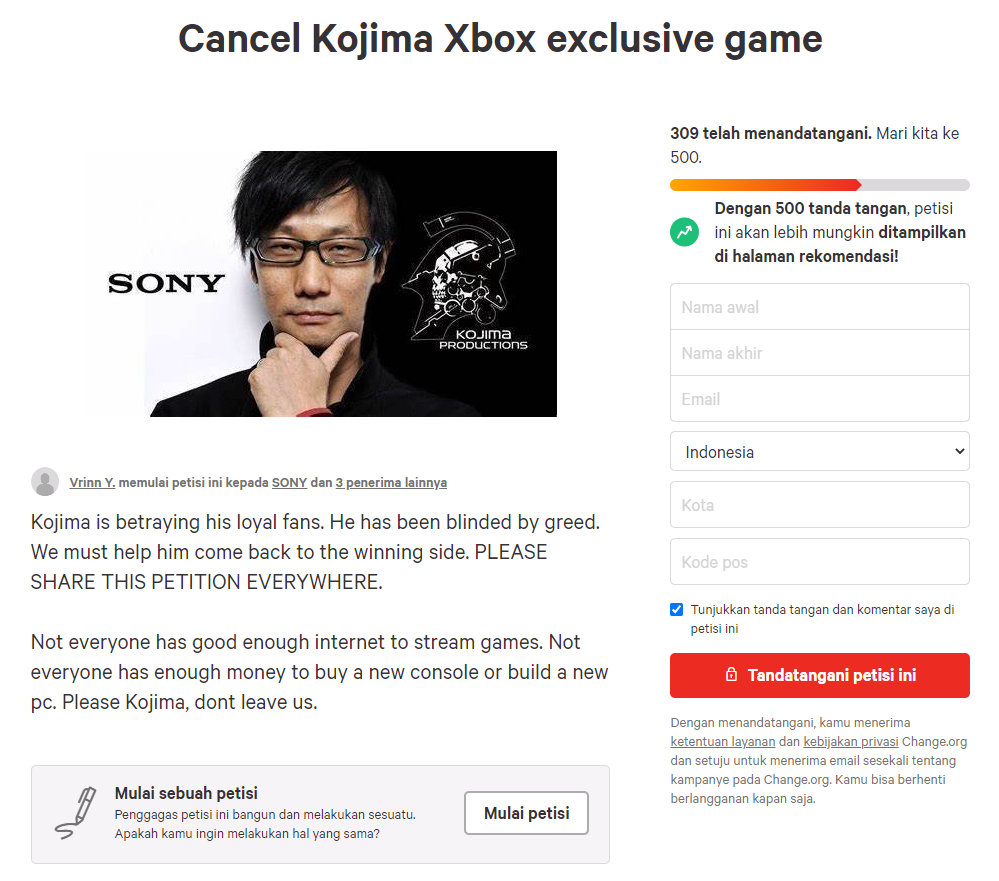 Hideo Kojima Xbox Petisi