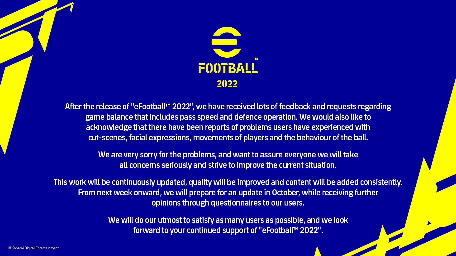 Efootball 2022 Konami Statement
