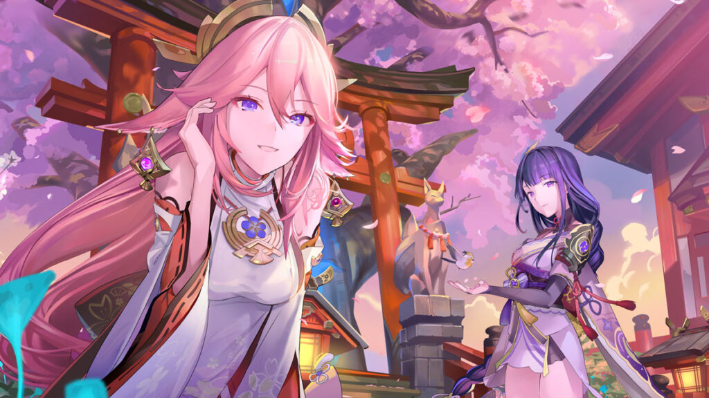 Wallpaper Yae Miko Raiden Shogun