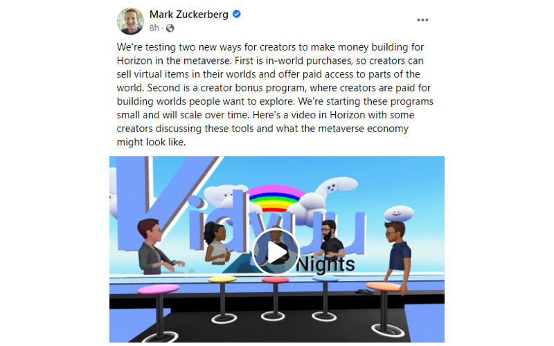 Mark Zuckerberg Meta Horizon Worlds Metaverse