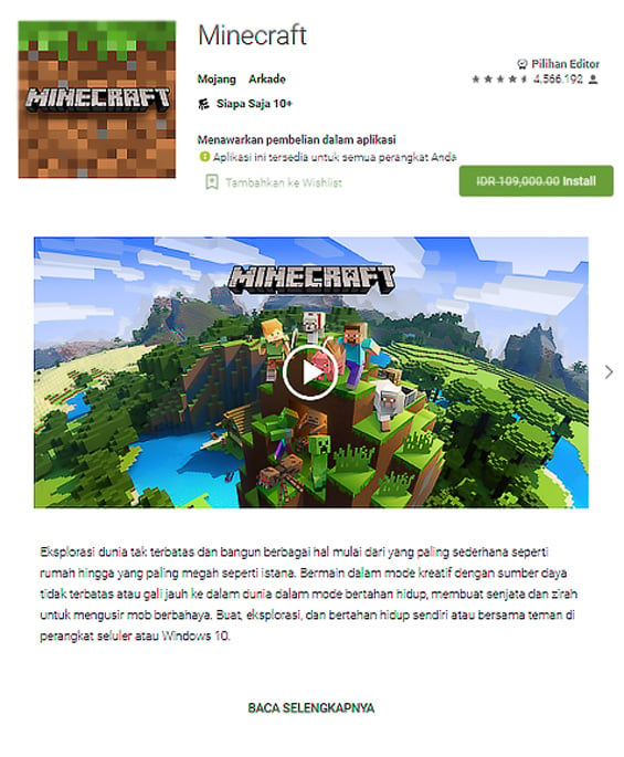 Buruan Ambil Game Minecraft Android Bisa Kalian Unduh Secara Gratis Di Google Play Store 1