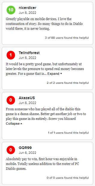 Game Diablo Immortal User's Score Metacritic