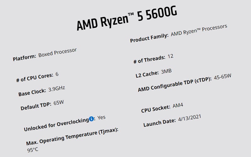 Prosesor Radeon 5600g Amd