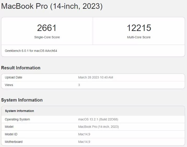 Macbook Pro 14 2023 Apple M2 Chipset