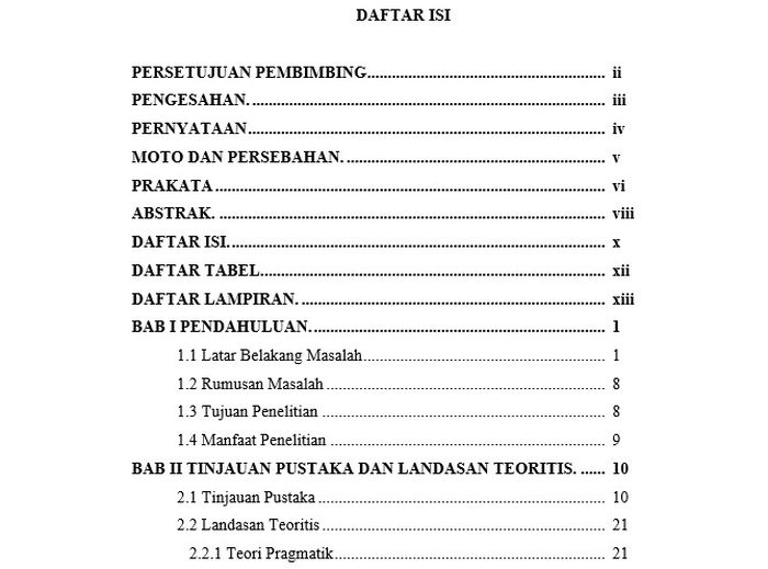 Contoh Daftar Isi untuk Skripsi