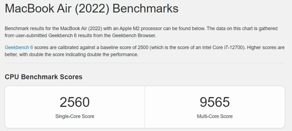 Geekbench 5 Macbook Air 2022 Chipset