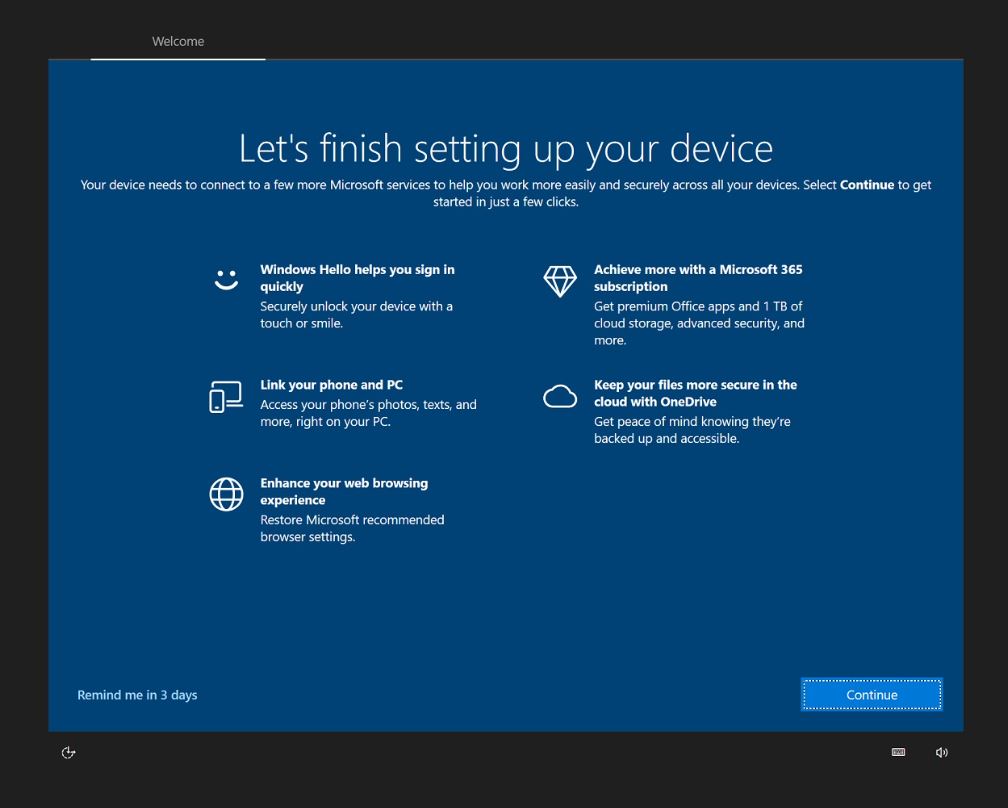Selesaikan Pengaturan Device Windows 10