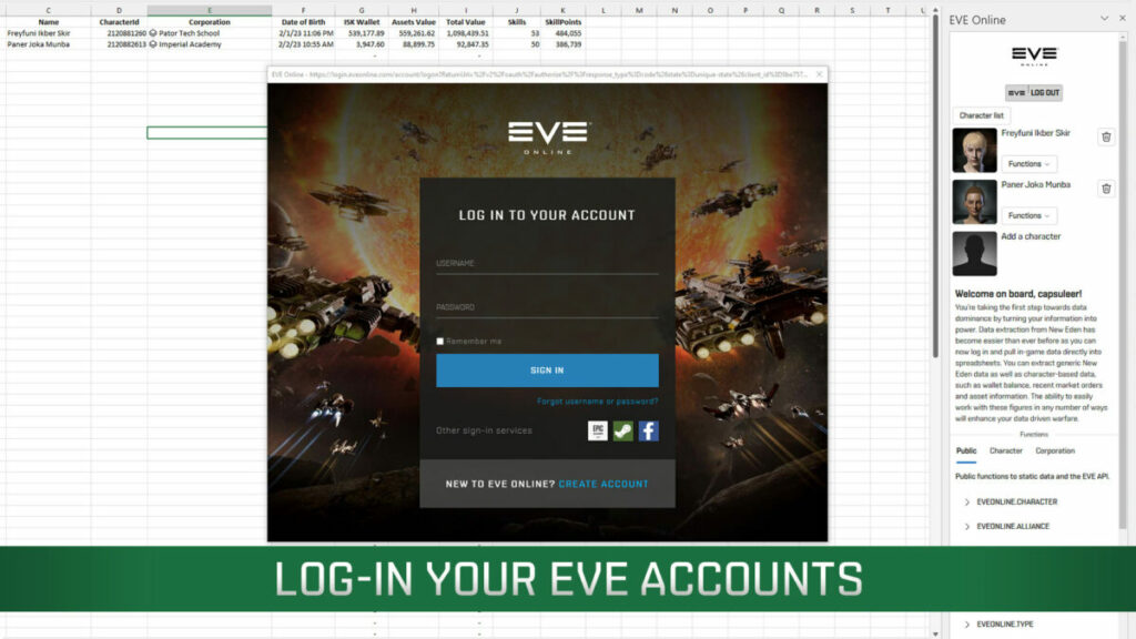 Fitur Microsoft Excel di EVE Online