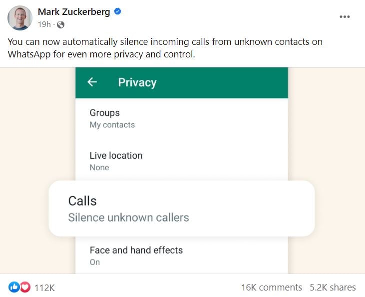 Mark Zuckerberg Whatsapp Calls