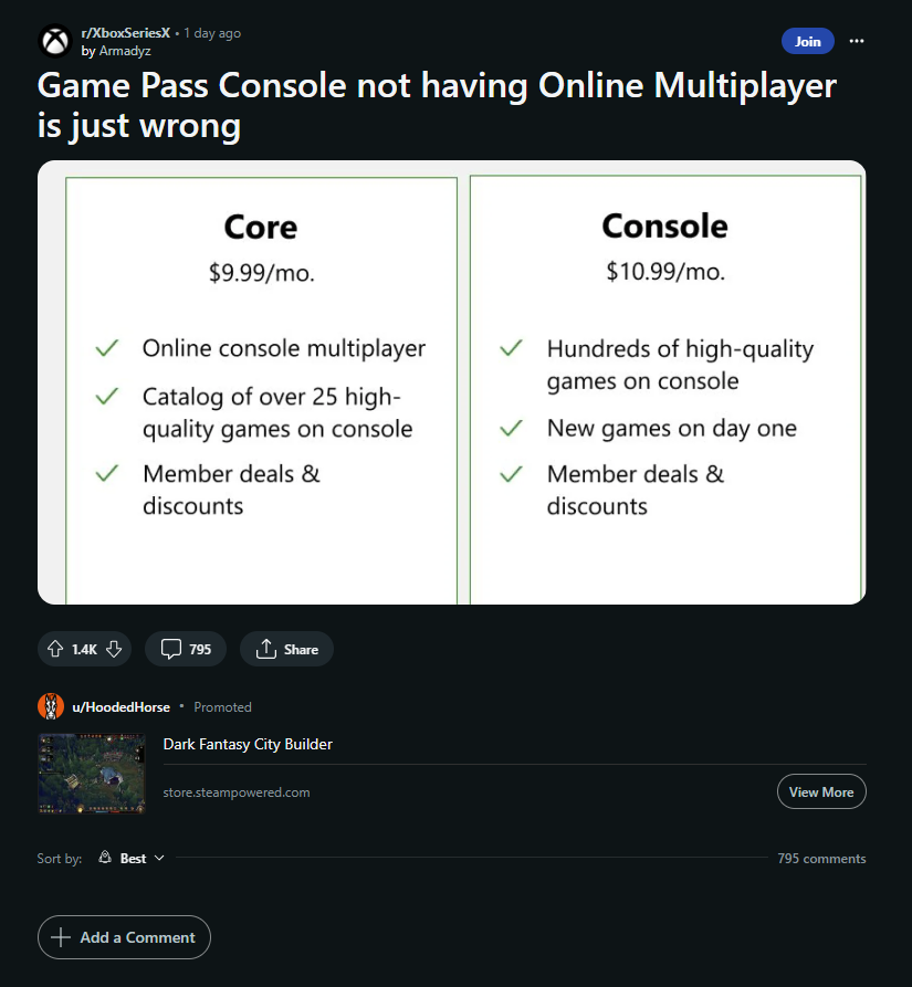 Pengguna Reddit Keluhkan Fitur Xbox Game Pass Core dan Console