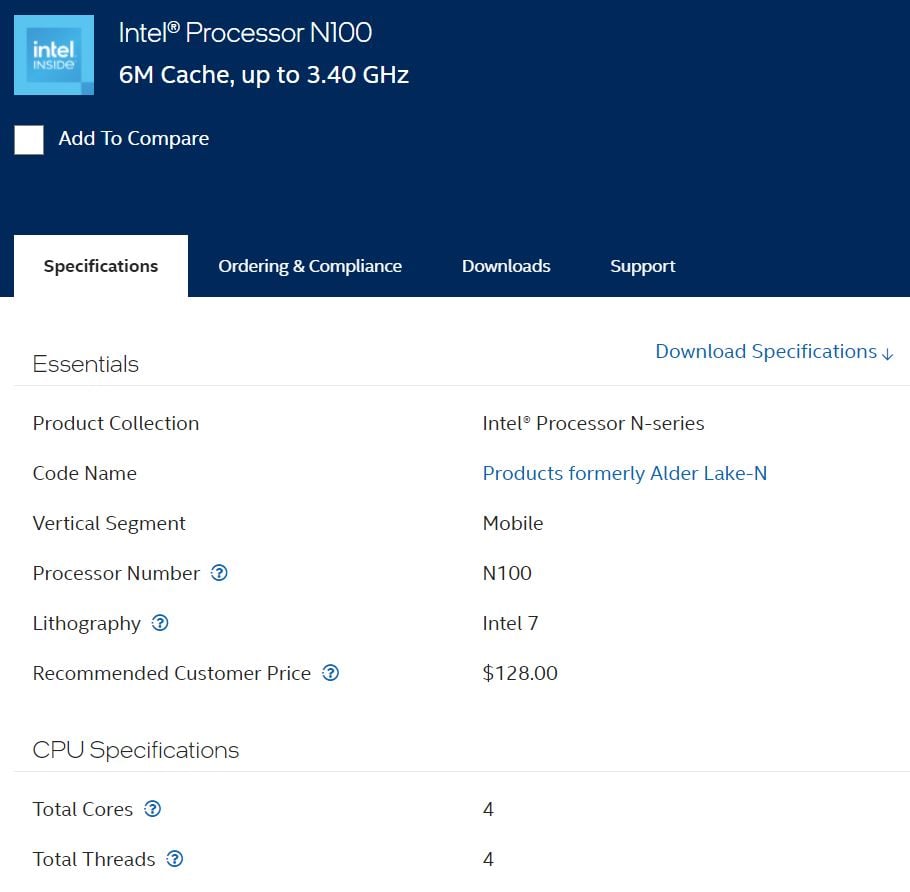 Spesifikasi Prosesor Intel N100