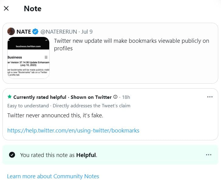 Twitter Bookmark Note