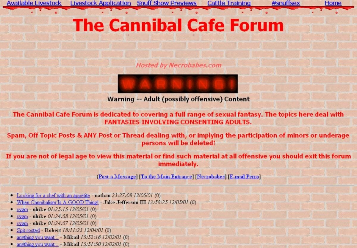 The cannibal cafe forum