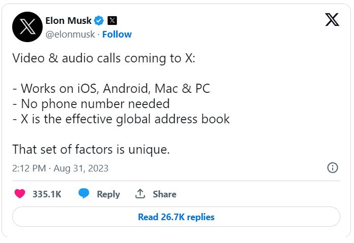 Elon Musk Fitur Video Call Di Twitter X