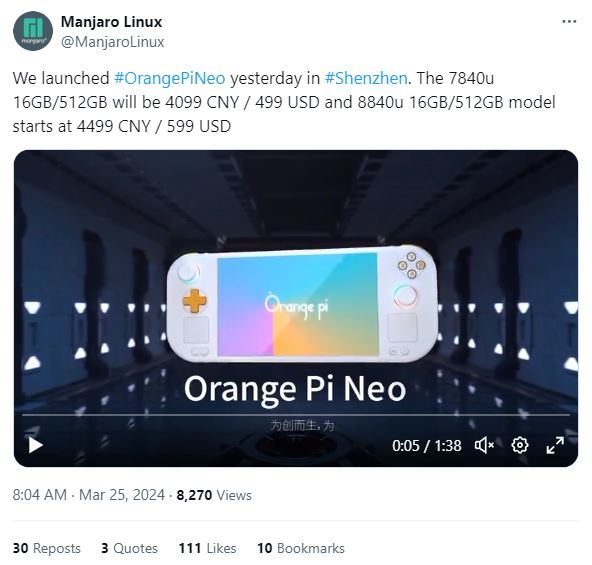 Linux Manjaro Orange Pi Neo 2024