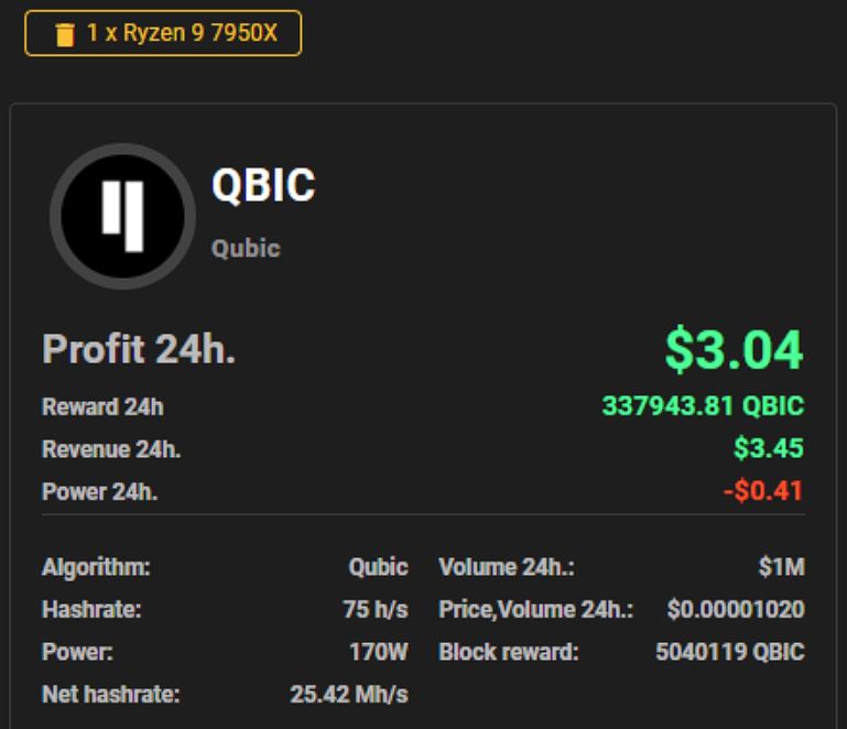 Profit Qbic Mining Dengan Prosesor 2024