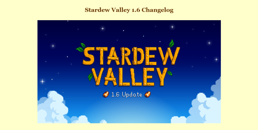 stardew valley 1.6 update patch notes