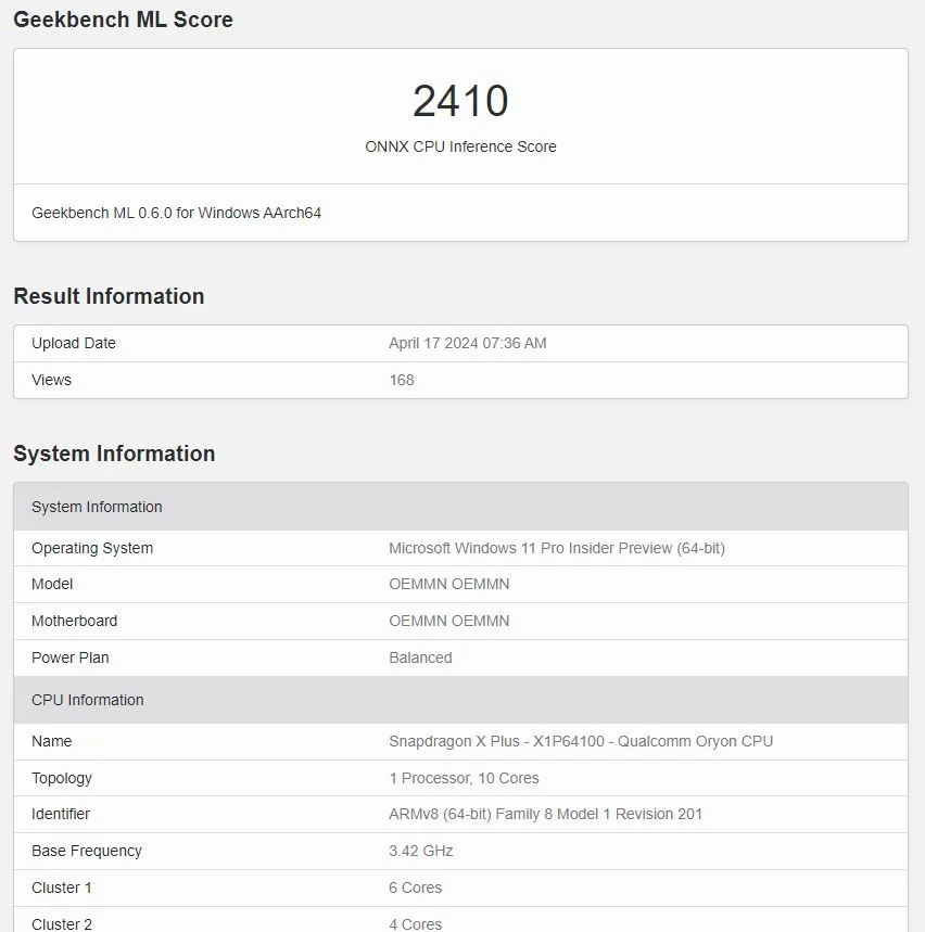 Geekbench 6 Laptop Microsoft Surface Pro 10 Oled