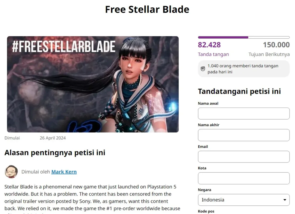 Petisi Free Stellar Blade