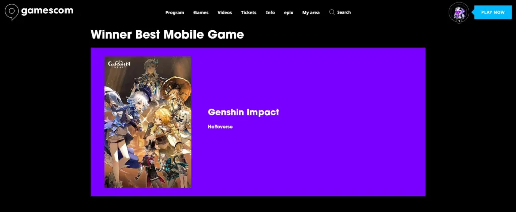 Genshin Impact Best Mobile Game Gamescom 2024