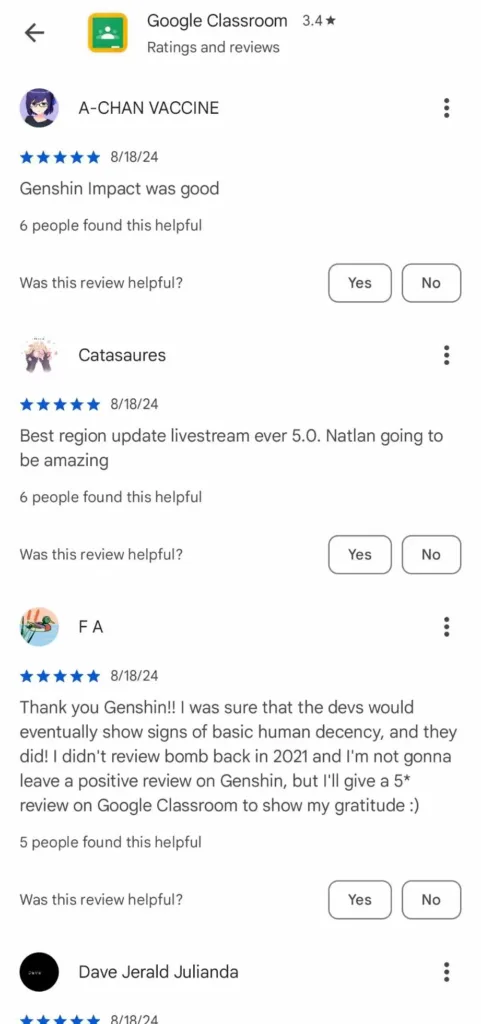 Google Classroom Genshin Impact