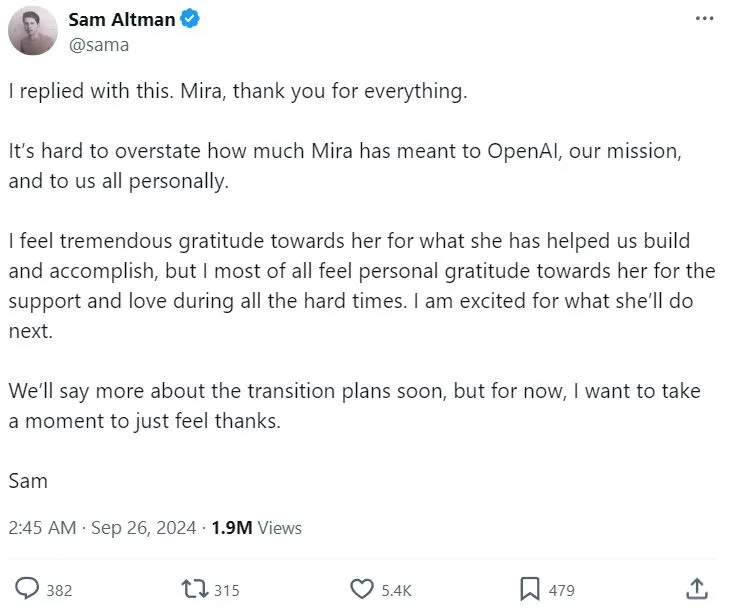 Sam Altman Membalas Cuitan Mira Murati