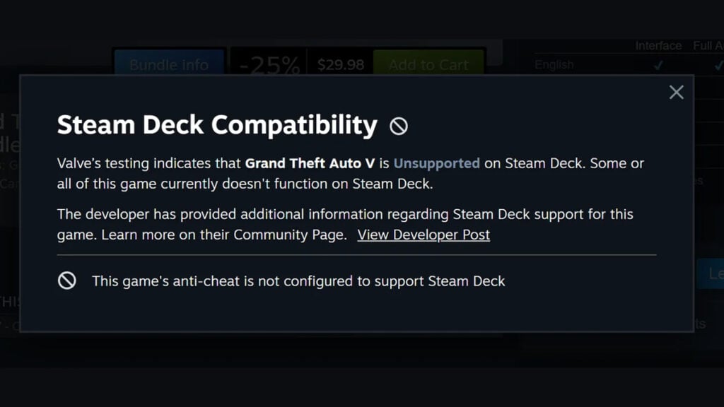 Tidak Kompartibel Dengan Steam Deck