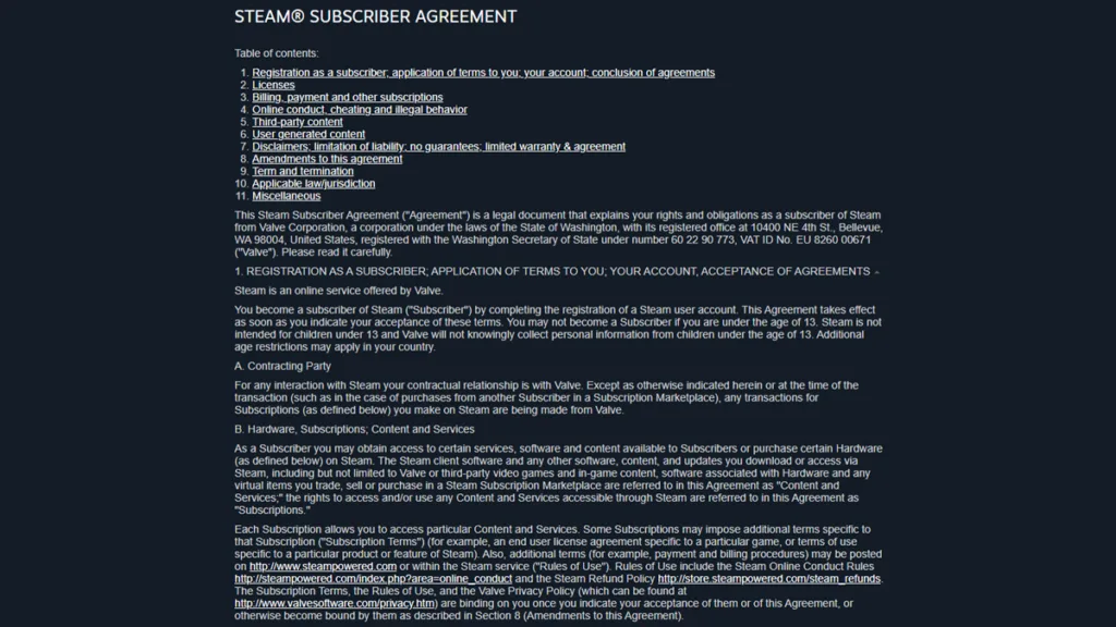 Lebih Lengkap Pada Halaman Perjanjian Steam