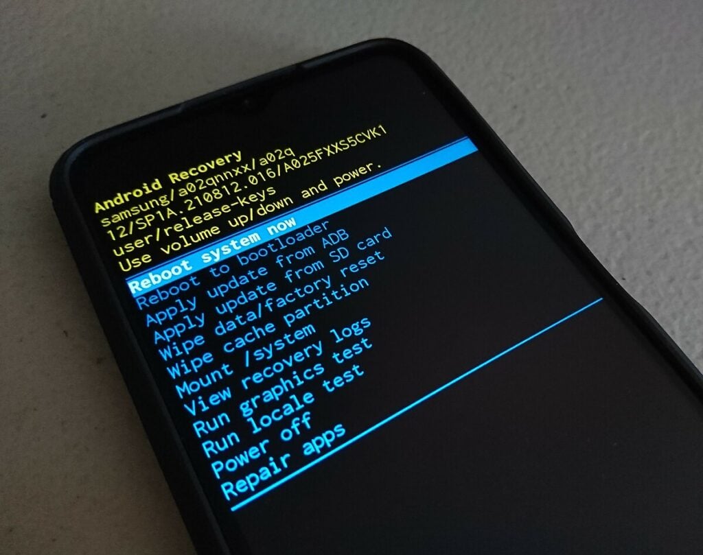 Android System Recovery (galaxy A02s, Android 12)