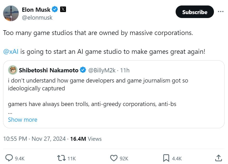 Elon Musk Xai Game Studio