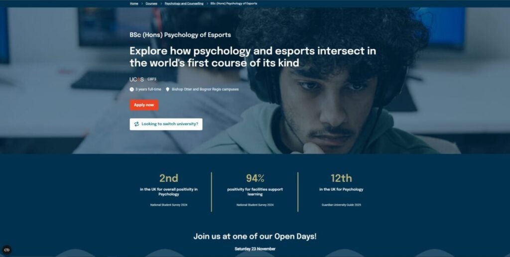 Jurusan Psikologi Esports di Universitas Chichester