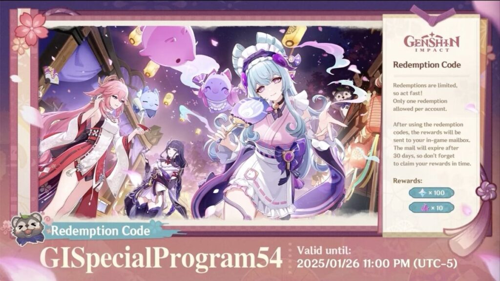 redeem code genshin impact 5.4