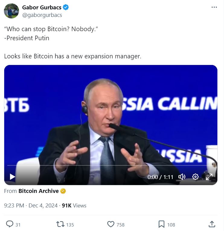 Gabor Gurbacs Bitcoin Putin