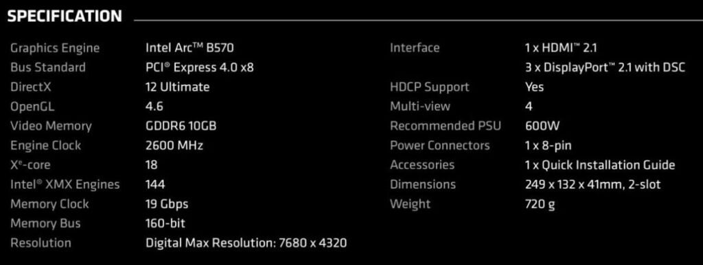 Spesifikasi Teknis Intel Arc B570