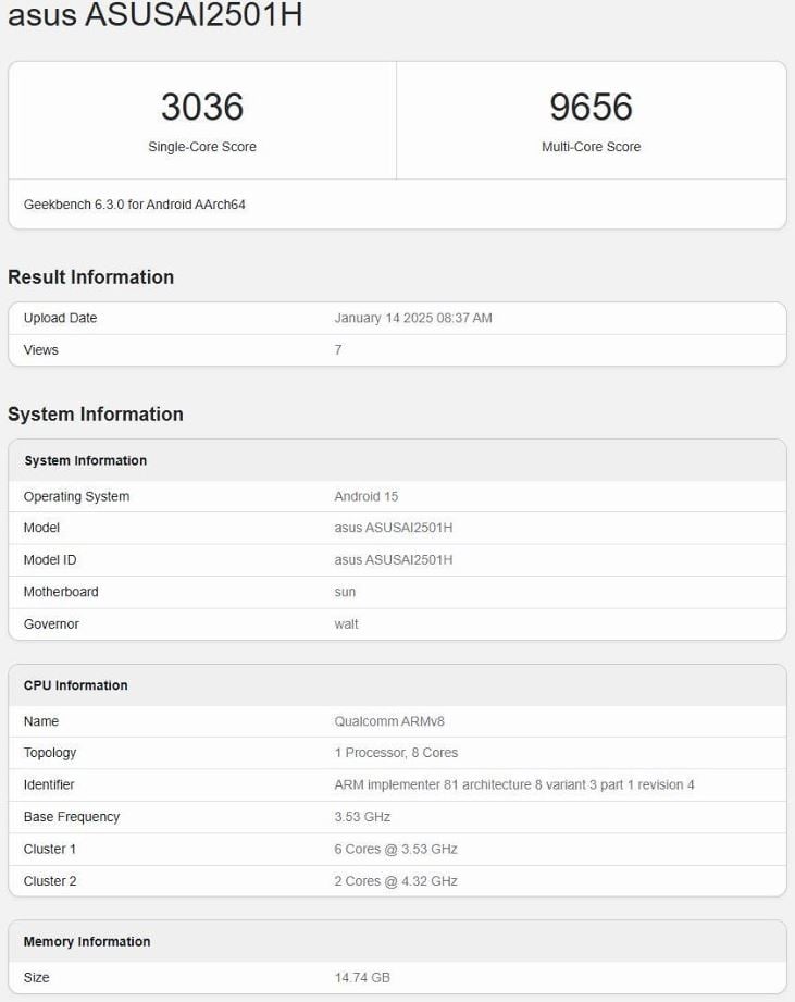 Geekbench Asus Zenfone 12 Ultra