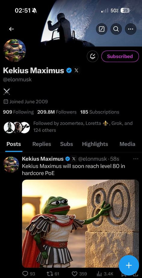 Tampilan Elon Musk Kekius Maximus