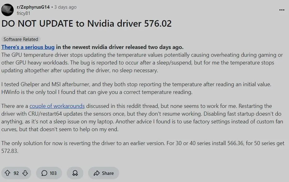 Sempat Bikin Heboh, NVIDIA Luncurkan Driver 576.15 untuk Atasi Masalah 2 Fricy81 Nvidia Driver