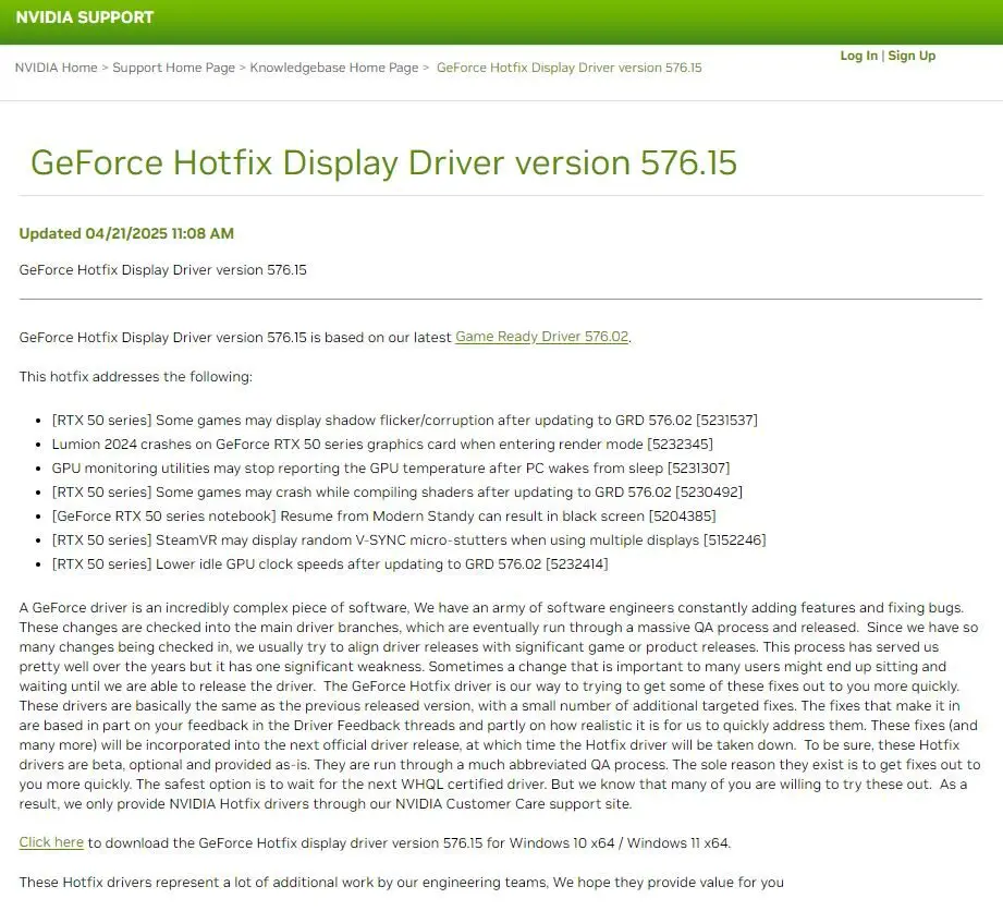 Sempat Bikin Heboh, NVIDIA Luncurkan Driver 576.15 untuk Atasi Masalah 4 Nvidia Driver Hotfix 576