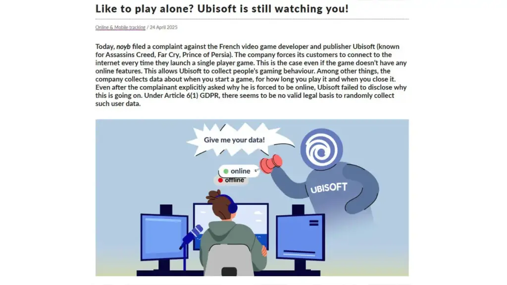 Ubisoft Dituduh Kumpulkan Data Diam-Diam Melalui Game Single Player 3 Postingan Di Situs Resmi Nyob